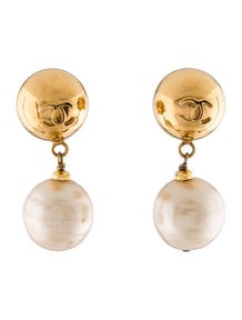 Vintage Faux Pearl CC Drop Earrings