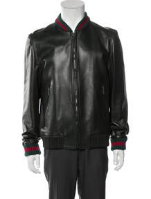 Web Accent Lamb Leather Bomber Jacket