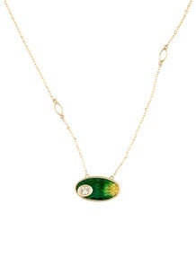 18K Diamond Enamel Pendant Necklace