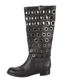 Leather Eyelet Trim Riding Boots