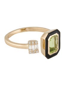 14K 1.01ct Peridot, Diamond & Enamel Open Cocktail Ring