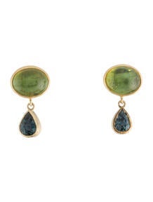 22K Tourmaline & Sapphire Drop Earrings