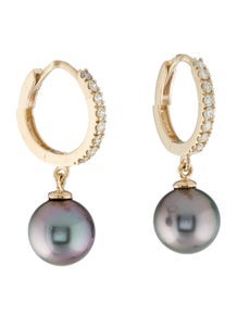 14K Pearl & Diamond Drop Earrings