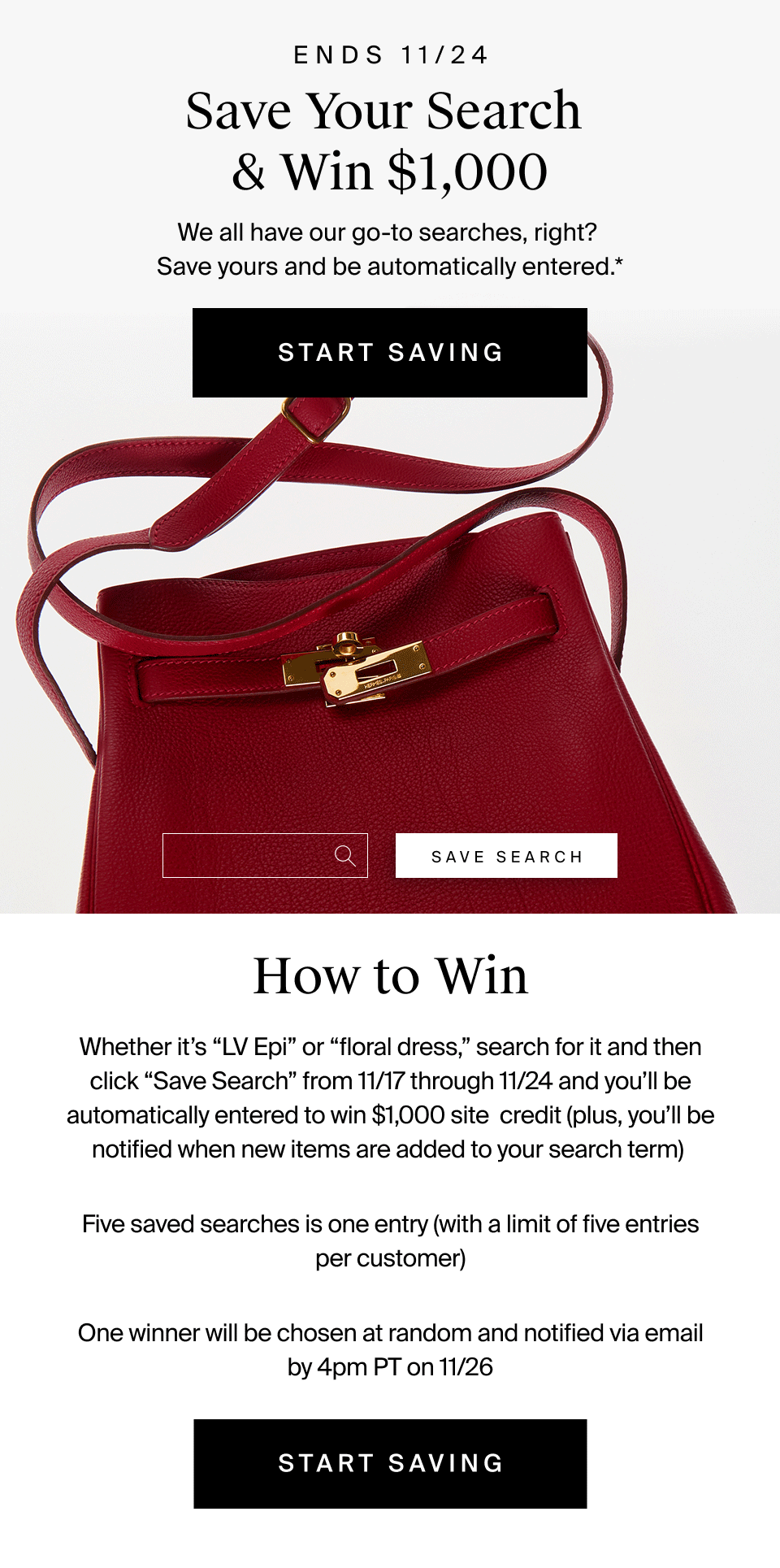 Save Your Search & Win $1,000