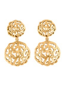 Vintage CC Filigree Clip-On Drop Earrings