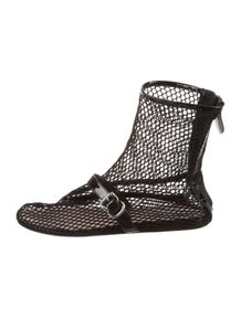 Mesh Leather Trim Embellishment Boots