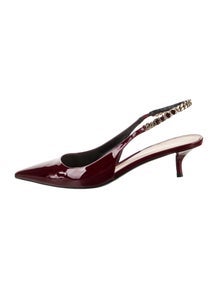 Patent Leather Chain-Link Accents Slingback Pumps