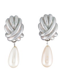 Vintage Silver Tone Pearl Drop Earrings