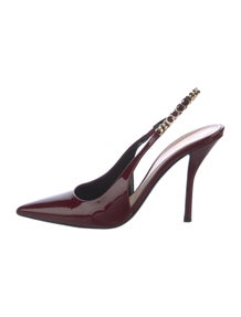 Patent Leather Chain-Link Accents Slingback Pumps