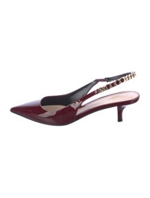 Patent Leather Chain-Link Accents Slingback Pumps