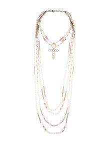 Faux Pearl & Strass CC Cross Multistrand Necklace
