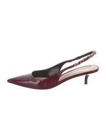 Patent Leather Chain-Link Accents Slingback Pumps