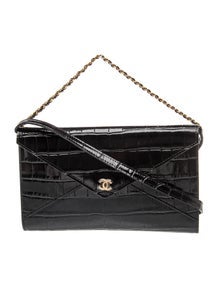 Crocodile Embossed Clutch w/ Strap