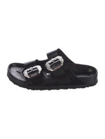 Manolo Blahnik x Birkenstock Leather Crystal Embellishments Slides