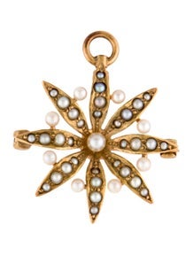 Vintage 14K Pearl Starburst Pendant Brooch