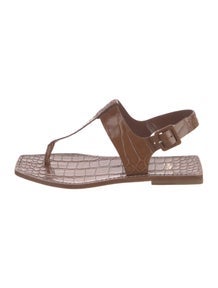 Embossed Leather Animal Print T-Strap Sandals