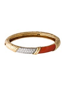 Vintage Coral & Diamond Hinged Bangle