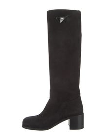 Enameled Metal Triangle Suede Boots