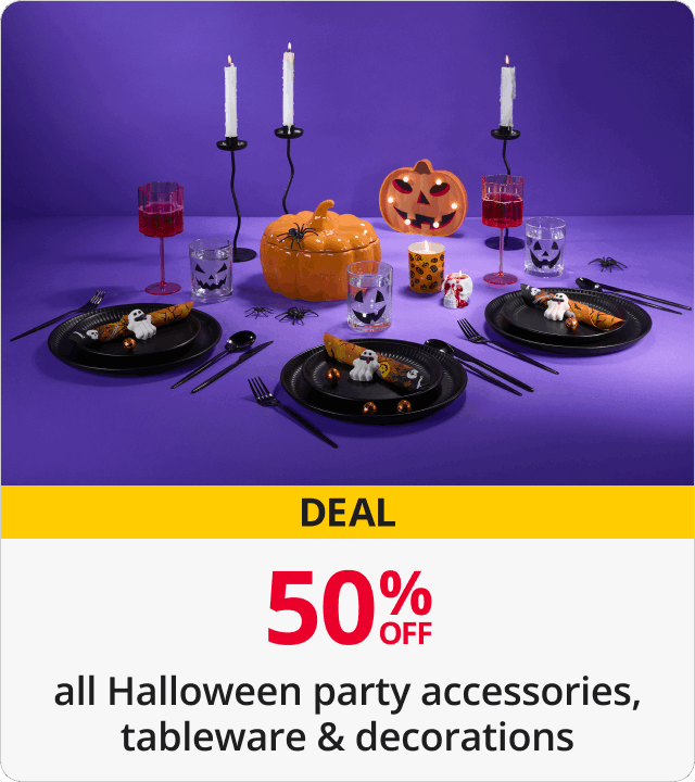 50% Off Halloween party accessories, tableware & decorations 
