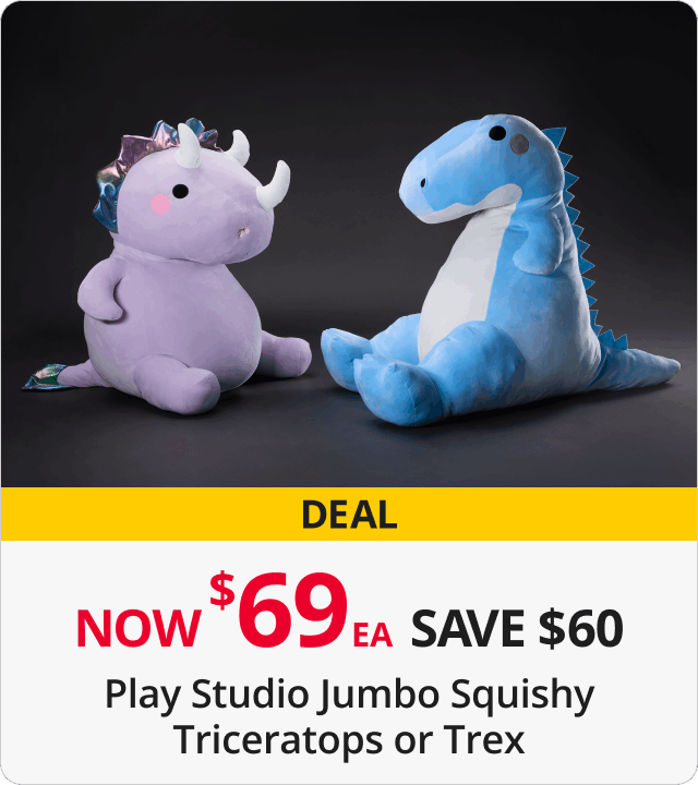 Play studio jumbo squishy triceratops & trex now $69ea 