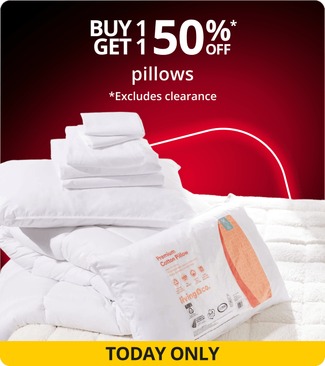 TODAY ONLY Buy 1 get 1 50% Off Pillows 