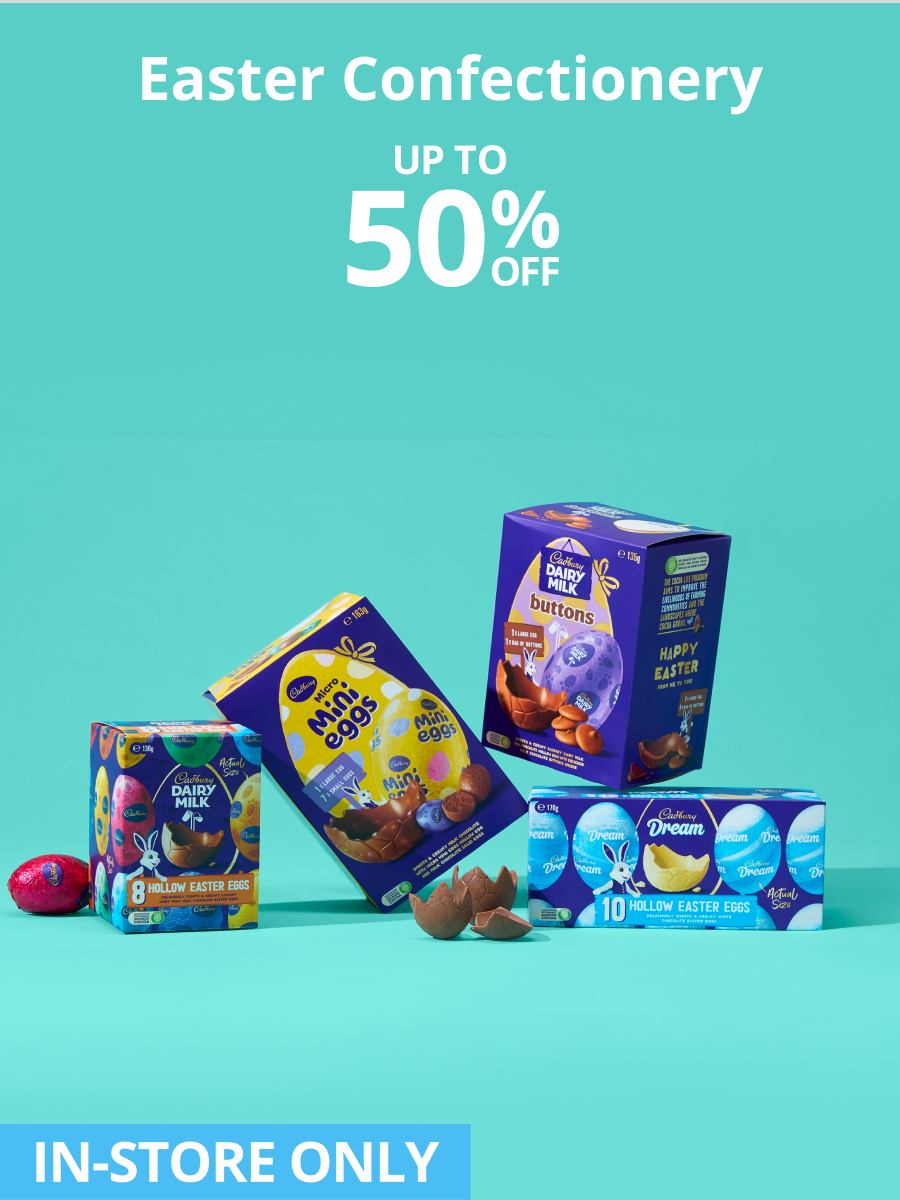 In Store Only Easter Confectionery up to 50% Off 