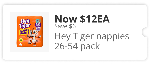 Hey Tiger Nappies Now $12ea 