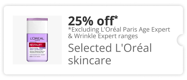25% Off Selected L'Oreal Skincare