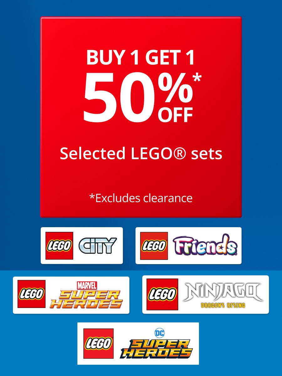 Buy 1 get 1 50% off selected Lego sets