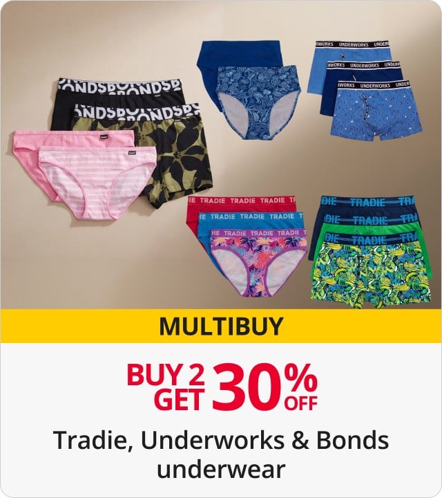 Buy 2 Get 30% Off Tradie, Underworks & Bonds Underwear 