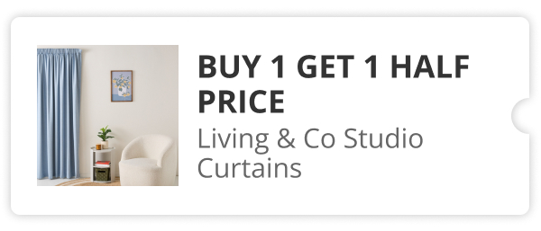 Buy 1 get 1 half price on living & co studio curtains 
