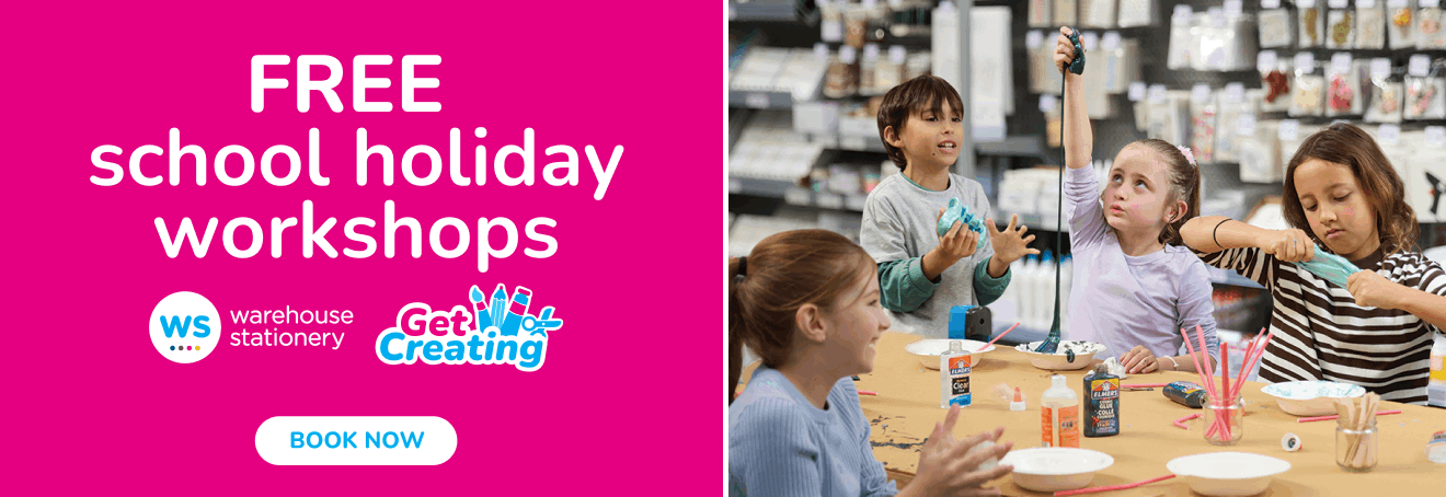 Free school holiday workshops at Warehouse Stationery 