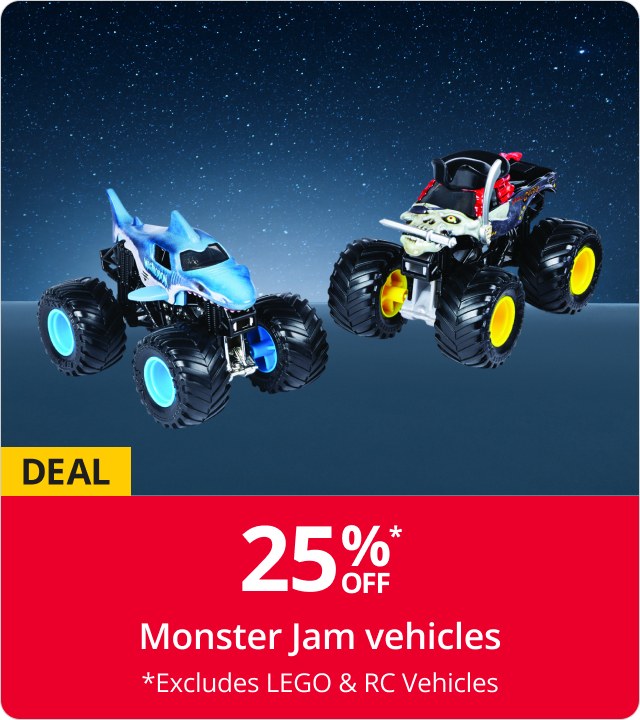25% off Monster jam vehicles