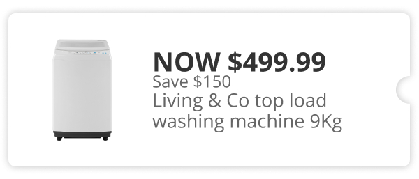 Now $499.99 Living & Co top load washing machine 9KG