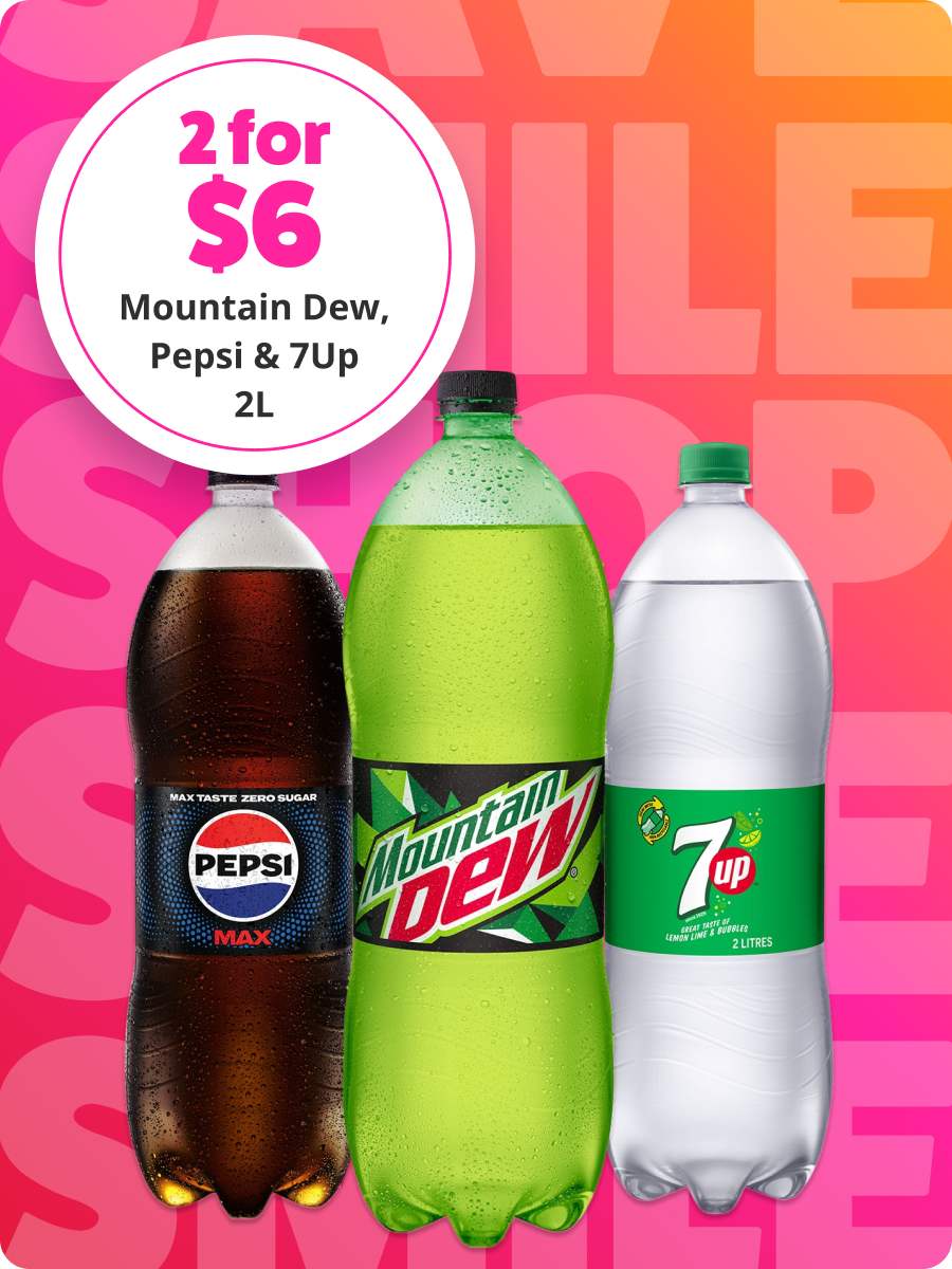 2 for $6 Mountain Dew, Pepsi & 7UP 2L