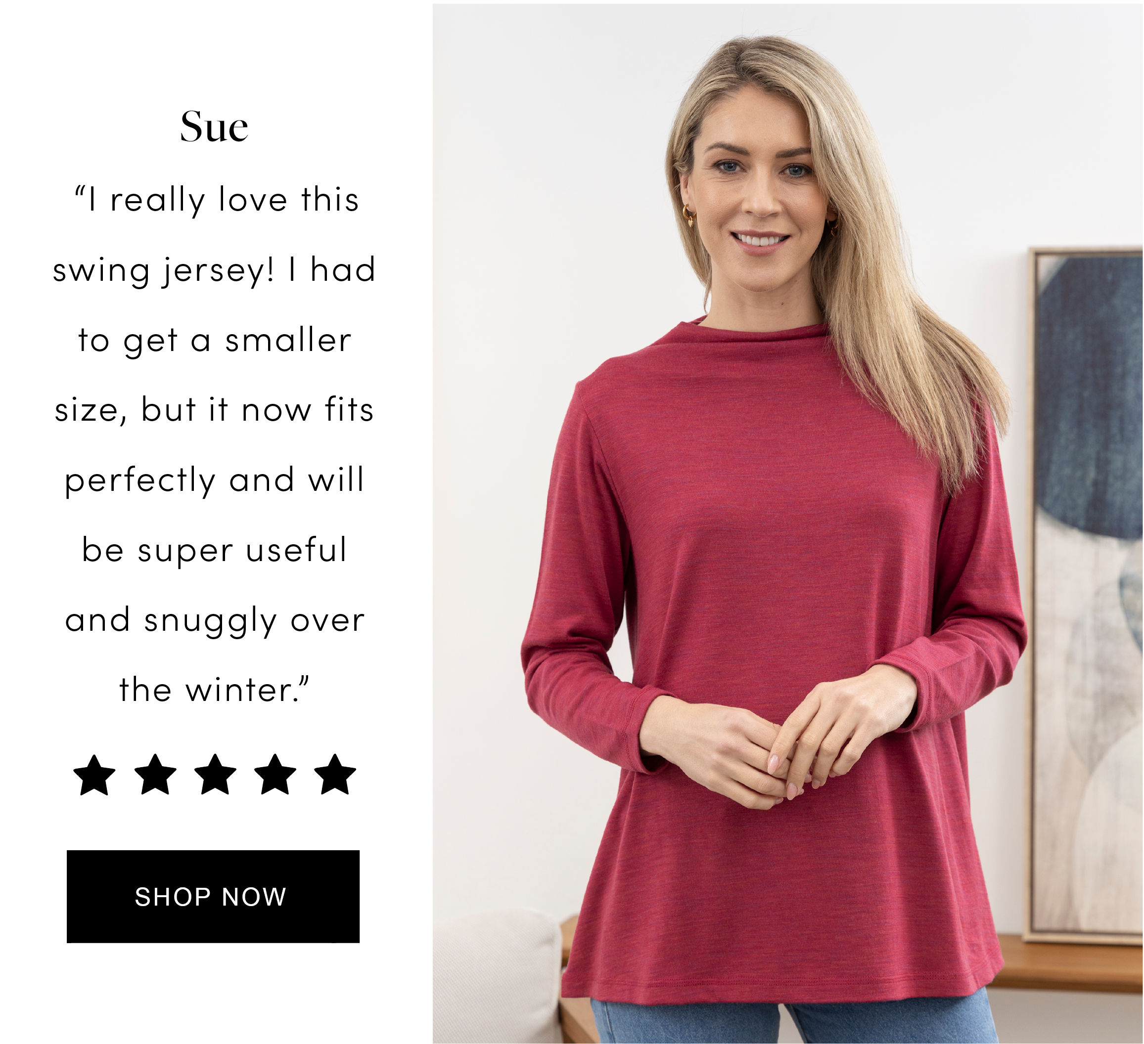Merino Funnel Neck Swing Top Raspberry