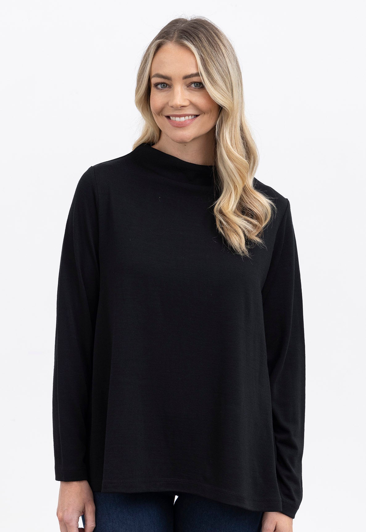 Merino Funnel Neck Swing Top Black