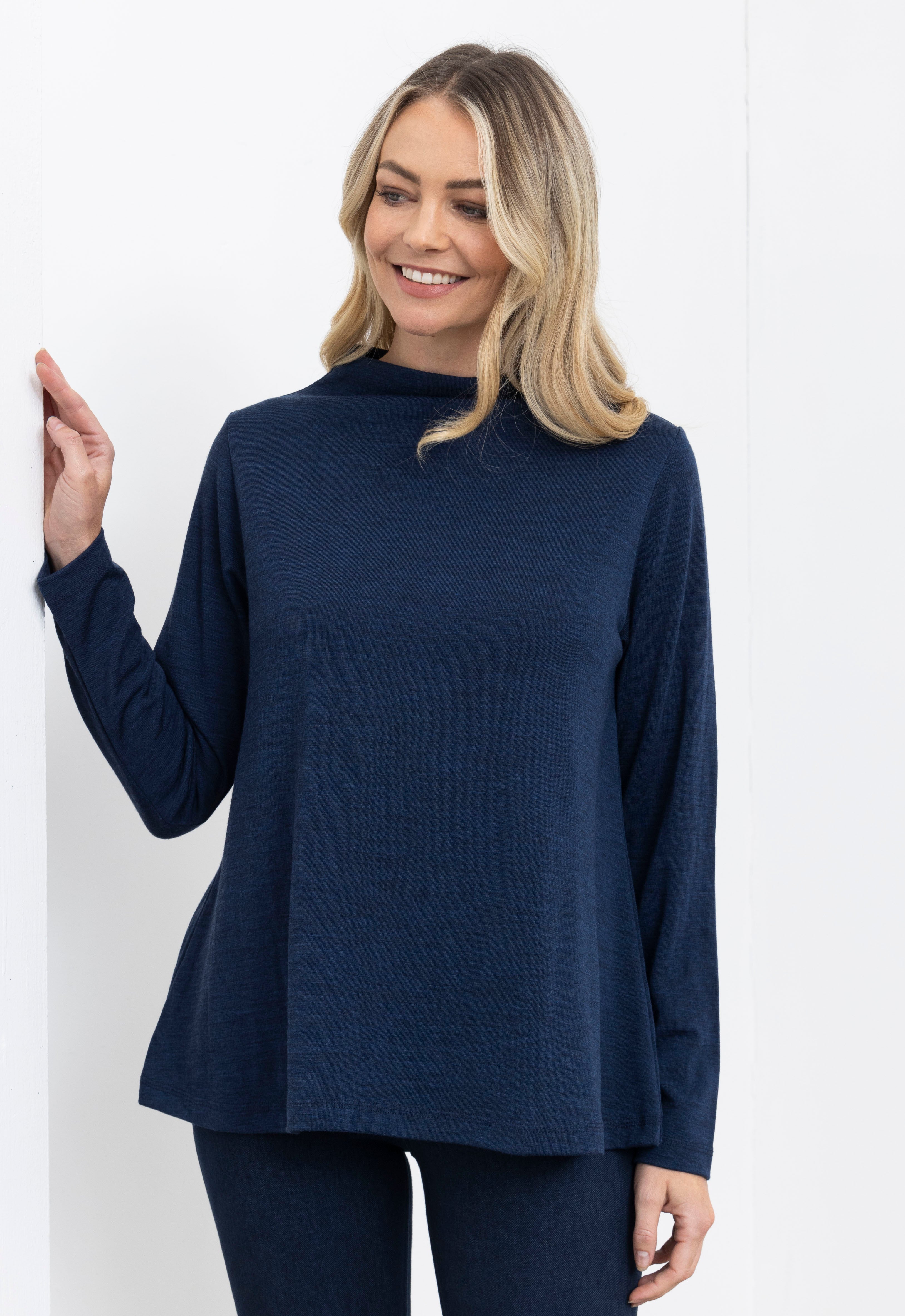 Merino Funnel Neck Swing Top Midnight