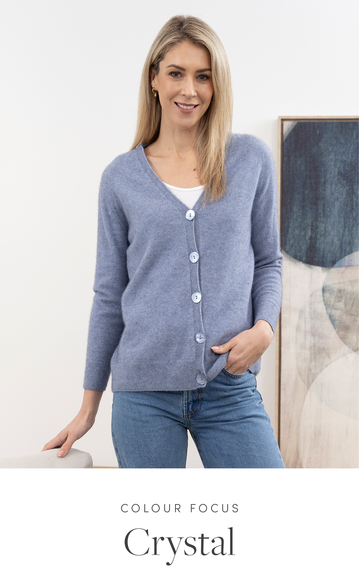 Merino Possum Relaxed V Cardigan Crystal