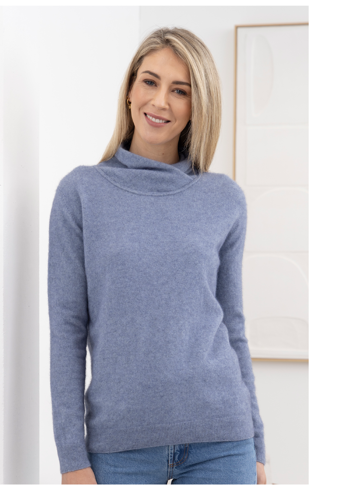 Merino Possum Wrap Neck Sweater Crystal