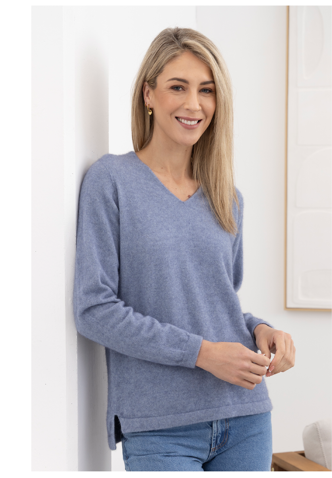 Merino Possum Casual V Neck Crystal