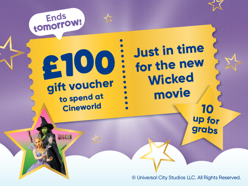 £100 gift voucher to spend at cineworld ends tomorrow! Just in time for the new wicked movie. 10 up for grabs