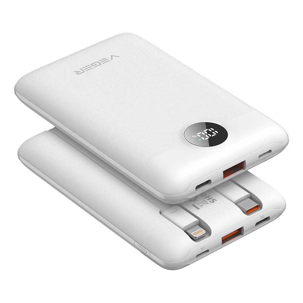 Image of Power Bank VEGER C11C 10000mAh 22.5W με Ενσωματωμένα Καλώδια USB-C & Lightning Λευκό