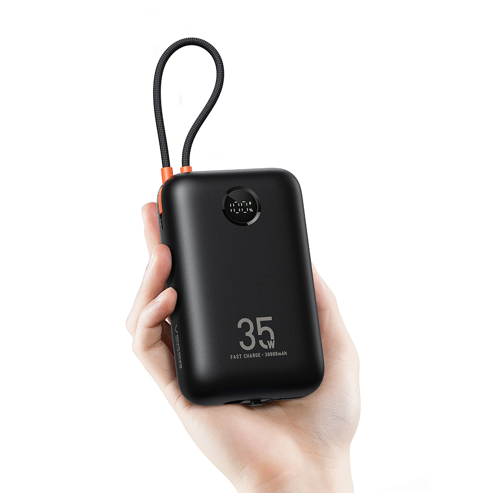 Image of Power Bank VEGER K3 30000mAh 35W PD με Ενσωματωμένα Καλώδια USB-C & Lightning Λευκό
