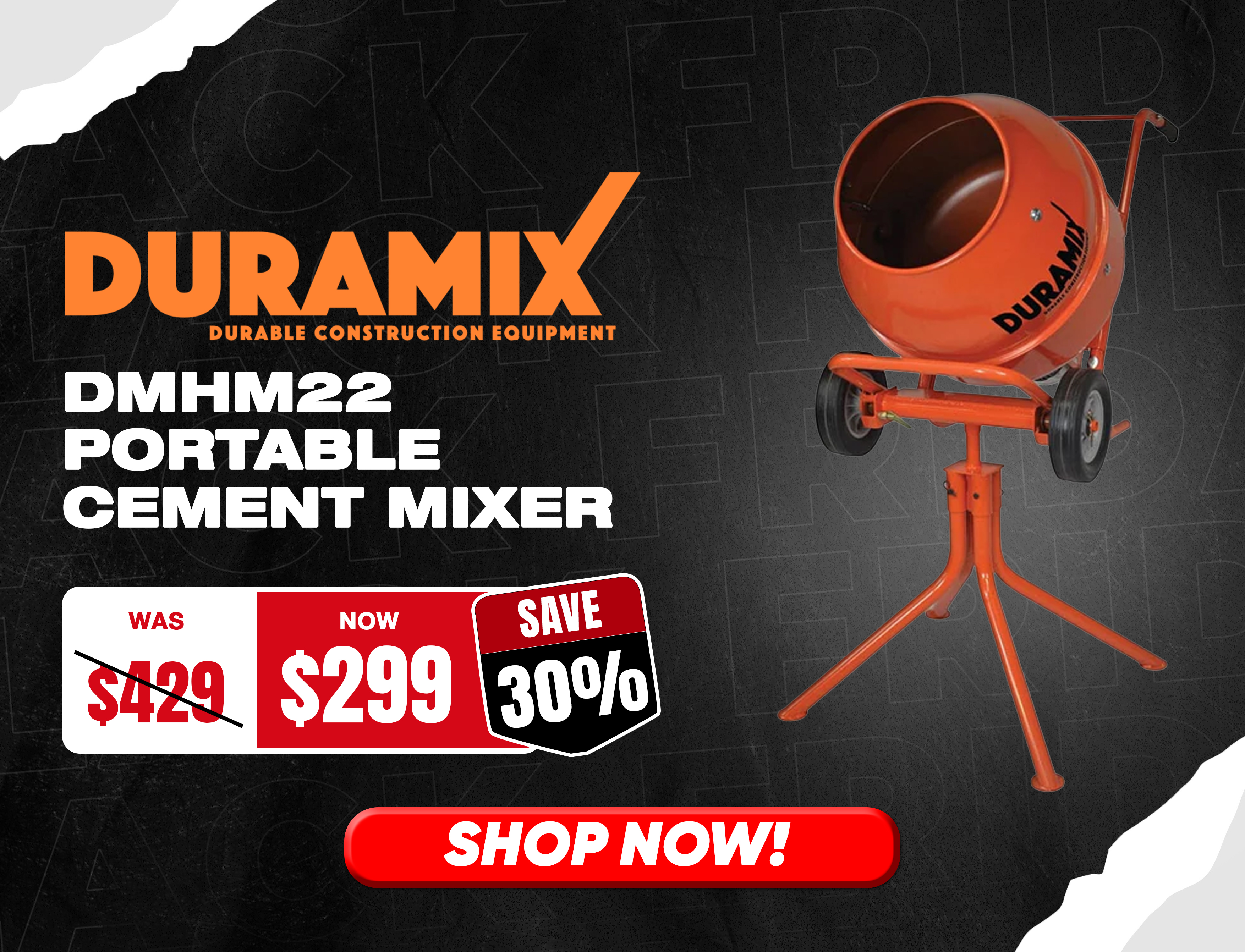 Black Friday - Duramix DMHM22 Cement Mixer Sale Banner