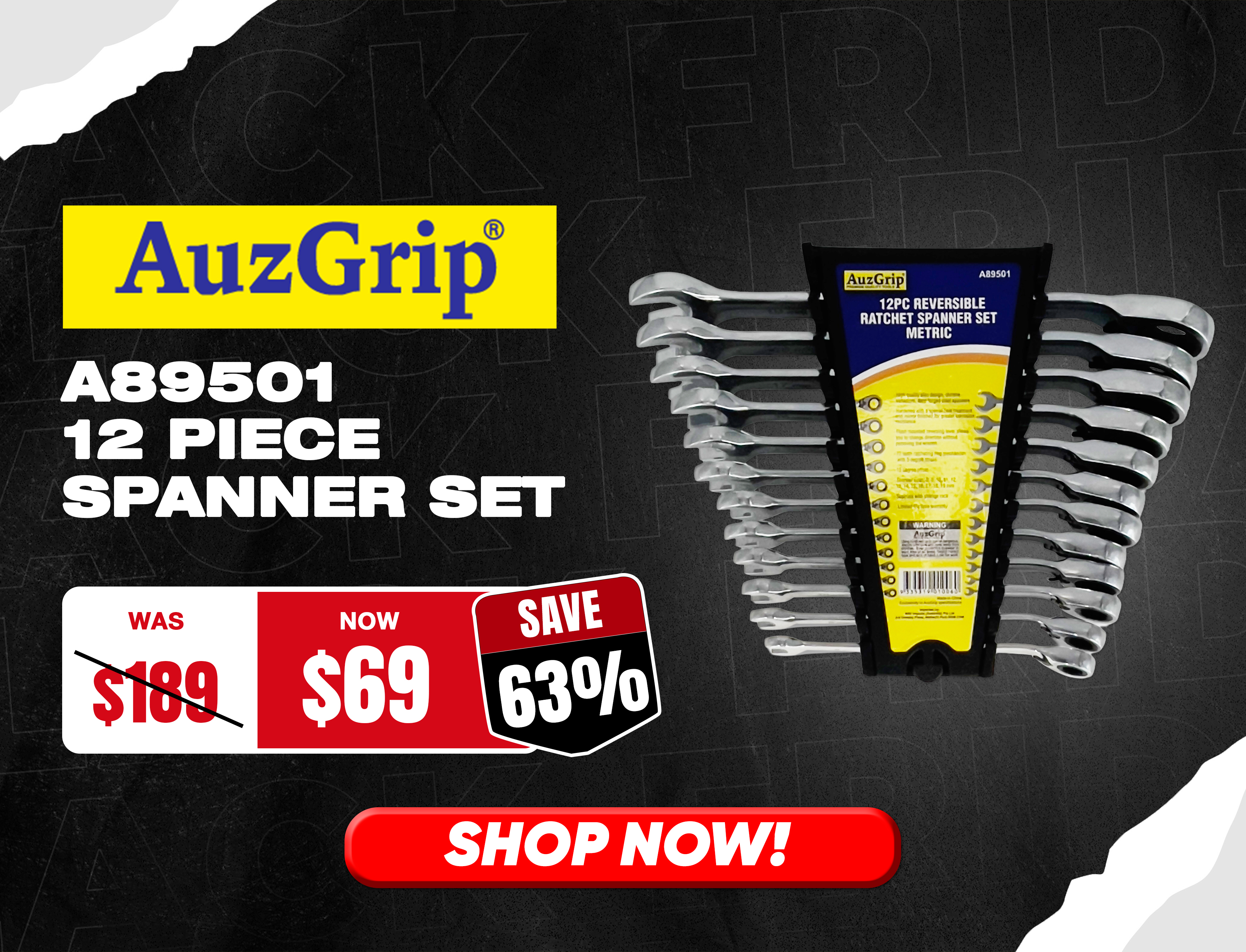 Black Friday - AuzGrip A89501 12 Piece Spanner Set Sale Banner