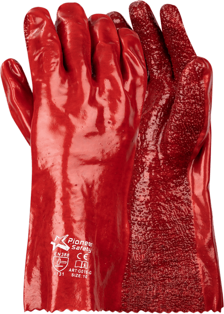 Red PVC Safety Gloves - Open Cuff - Terry Palm