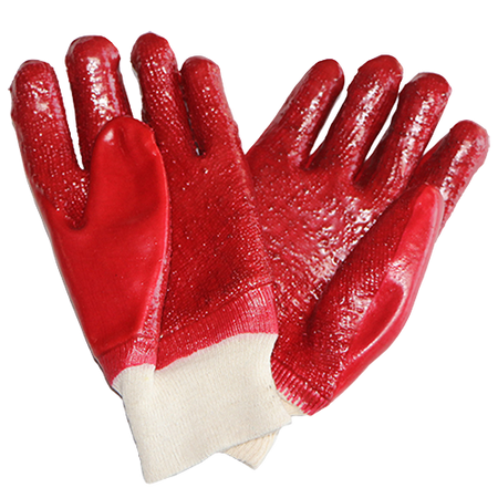 Red PVC Safety Gloves - Knit Wrist - Terry Palm - Wrist