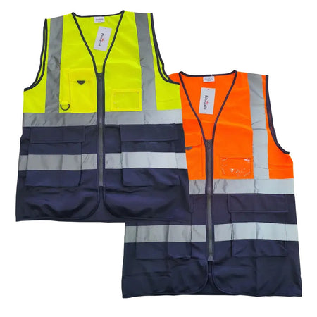 Two-Tone Signaling Vest c/w Zip & ID Pouch - Lime/Navy & Orange/Navy