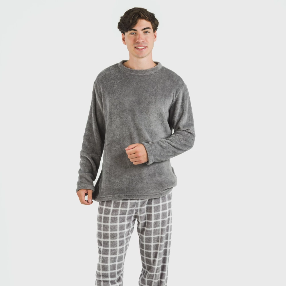 Pijama coral hombre Cuadro Roberto gris